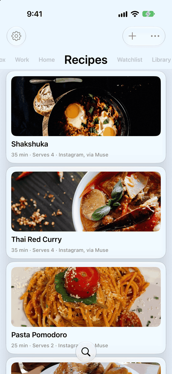 A Recipes board in Kyle